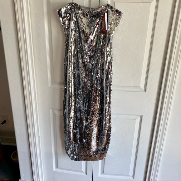 RHODE Lisa Sequin‎ Midi Dress Silver Strapless 10 - Picture 4 of 8